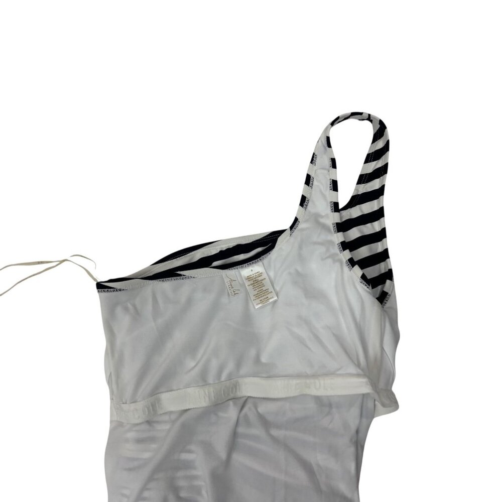 Anne Cole Signature Striped Swimsuit Womens 8 One-Shoulder Black & White Stripes - Picture 12 of 13